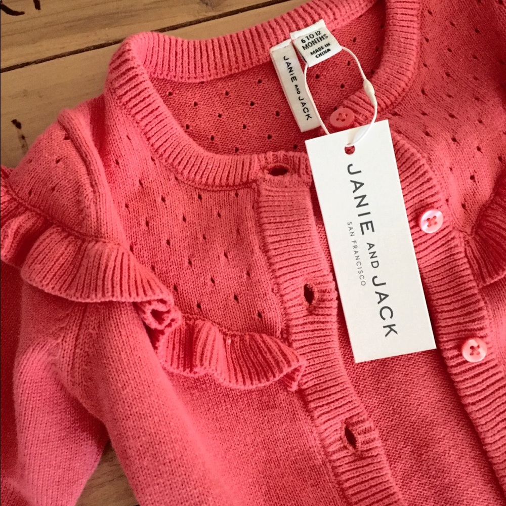Coral Button Down Cardigan with Ruffles New w Tags